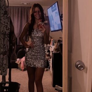 SILVER HOMECOMING DRESS